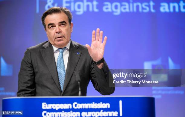 Commissioner for Promoting the European Way of Life - Vice President Margaritis Schinas talks to media, in the Berlaymont, the EU Commission...