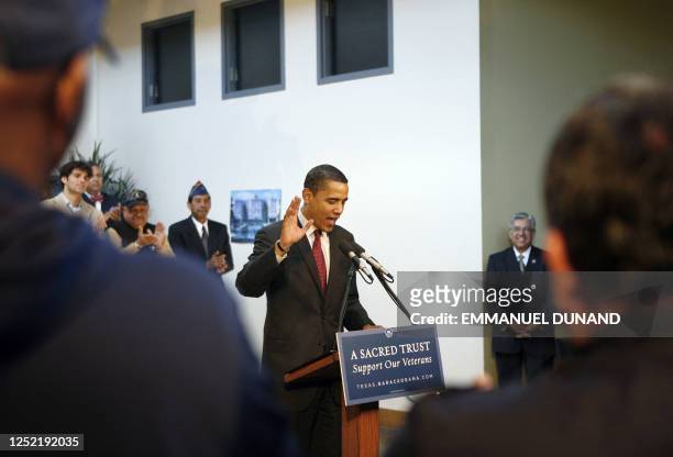 Democratic presidential candidate Illinois Senator Barack Obama speaks during a town hall meeting with veterans at the American GI Forum in San...