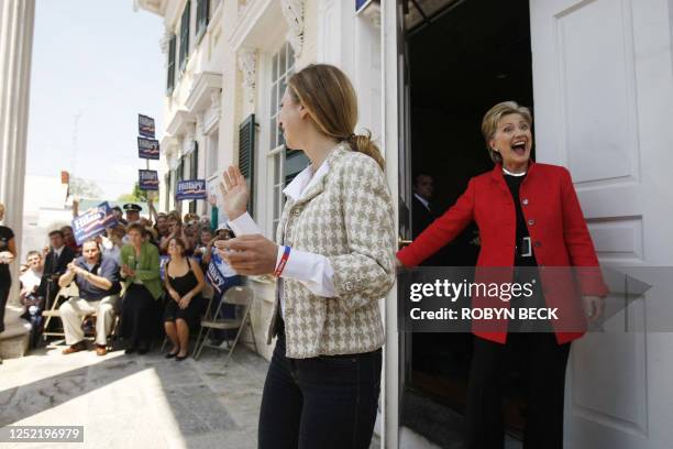 Democratic presidential hopeful New York Senator Hillary Rodham Clinton and Chelsea Clinton arrive for a campaign event outside McMurran Hall at...