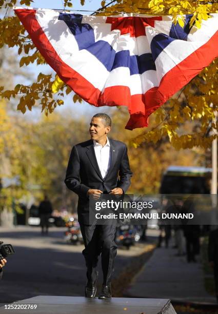 Democratic presidential candidate Illinois Senator Barack Obama arrives at a rally at Colorado State University in Fort Collins, October 26, 2008....