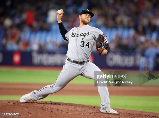Michael Kopech of the Chicago White Sox pitches in the first inning against the Toronto Blue Jays at Rogers Centre on April 26, 2023 in Toronto,...