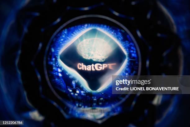 This picture taken on April 26, 2023 in Toulouse, southwestern France, shows a screen displaying the logo of ChatGPT, the conversational artificial...