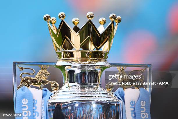 Close up detail of the FA Premier League Trophy during the Premier League match between Manchester City and Arsenal FC at Etihad Stadium on April 26,...