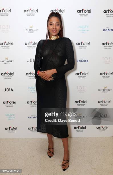 Yasmin Evans arrives at the art'otel London Battersea Power Station launch event on April 26, 2023 in London, England.
