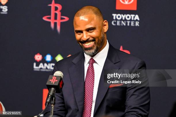 The Houston Rockets introduce Ime Udoka as the next head coach during a press conference on April 26, 2023 at the Toyota Center in Houston, Texas....
