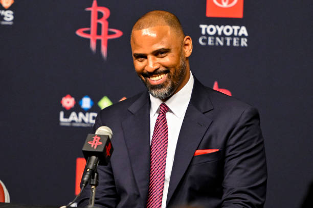 The Houston Rockets introduce Ime Udoka as the next head coach during a press conference on April 26, 2023 at the Toyota Center in Houston, Texas....
