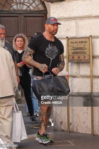 Dave Bautista is seen on the set of 'My Spy 2' on April 26, 2023 in Rome, Italy.