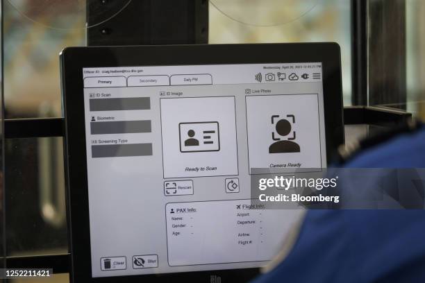 Credential Authentication Technology identity verification machine is demonstrated at a Transportation Security Administration security checkpoint at...