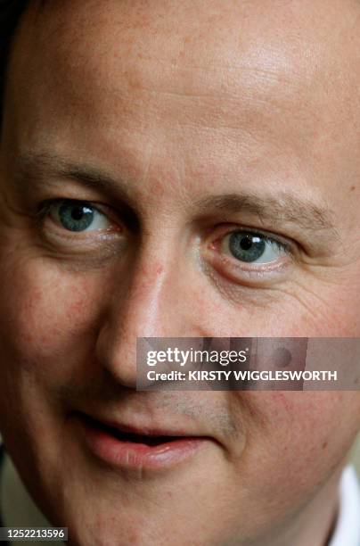 Conservative Party leader David Cameron arrives for a visit to a timber systems company in Aberdeen in Scotland, on April 9, 2010.British opposition...