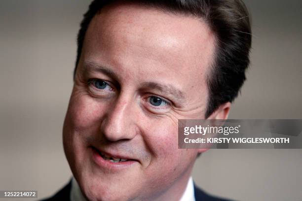 Conservative Party leader David Cameron arrives for a visit to a timber systems company in Aberdeen in Scotland, on April 9, 2010.British opposition...