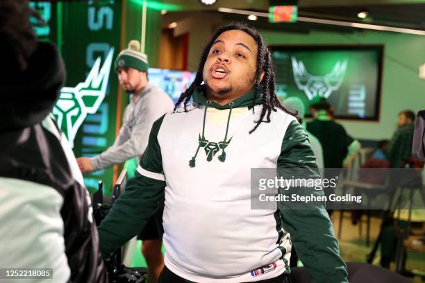 Cooks of Bucks Gaming celebrates during the 2023 NBA 2K League Switch Open 3v3 Tournament on April 26, 2023 at District E Gaming in Washington, DC....
