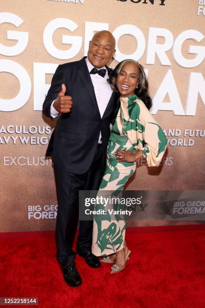 George Foreman and Sonja Sohn at the premiere of "Big George Foreman" held at Regal L.A. Live on April 26, 2023 in Los Angeles, California.