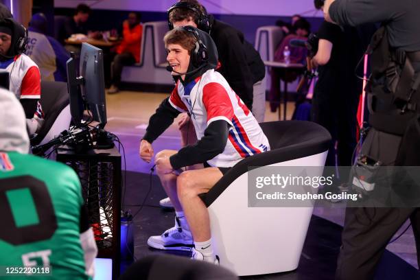 Ant of Pistons Gaming Team celebrates during the 2023 NBA 2K League Switch Open 3v3 Tournament on April 26, 2023 at District E Gaming in Washington,...