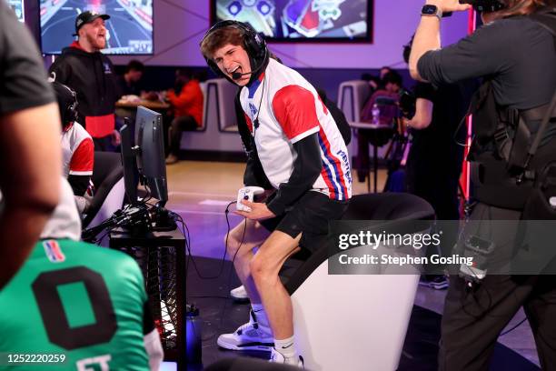 Ant of Pistons Gaming Team celebrates during the 2023 NBA 2K League Switch Open 3v3 Tournament on April 26, 2023 at District E Gaming in Washington,...