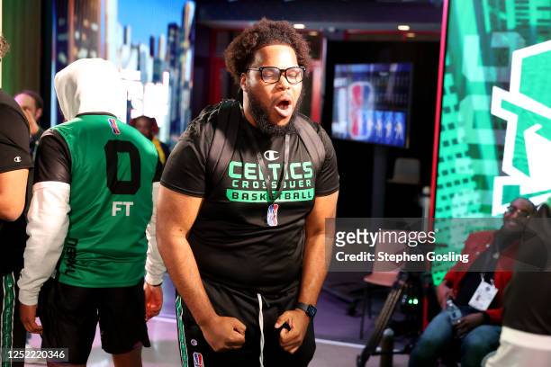 Colts of Celtics Crossover Gaming celebrates during the 2023 NBA 2K League Switch Open 3v3 Tournament on April 26, 2023 at District E Gaming in...