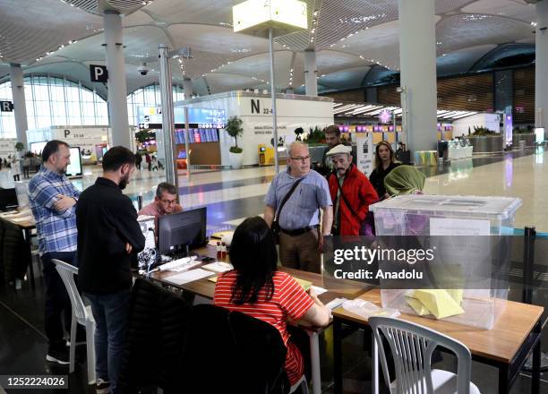 Turks living abroad cast their votes in presidential and parliamentary elections at Istanbul Airport on April 27, 2023 in Istanbul, Turkiye. Ballot...