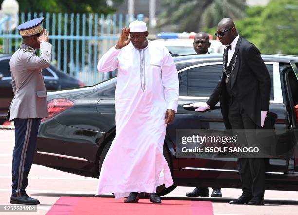 Gambian President Adama Barrow arrives at the presidential palace in Abidjan for a meeting with Ivorian President Alassane Ouattara on April 27, 2023.