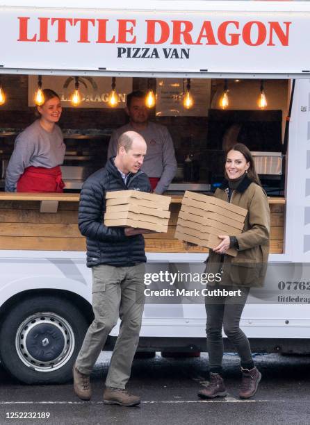 Catherine, Princess of Wales and Prince William, Prince of Wales visit the Dowlais Rugby Club where members of the Central Beacons Mountain Rescue...