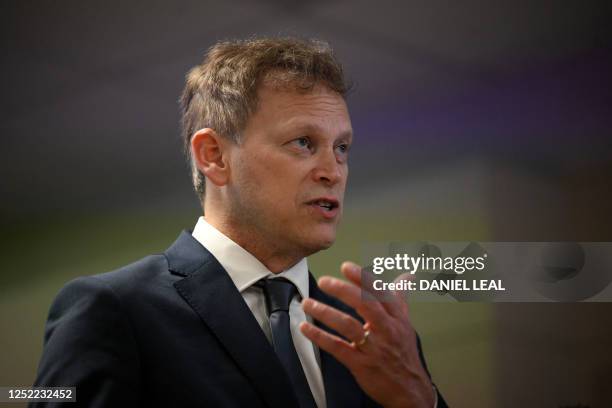 Britain's Energy Security and Net Zero Secretary Grant Shapps speaks during a visit to Hinkley Point C nuclear power station, near Bridgwater in...