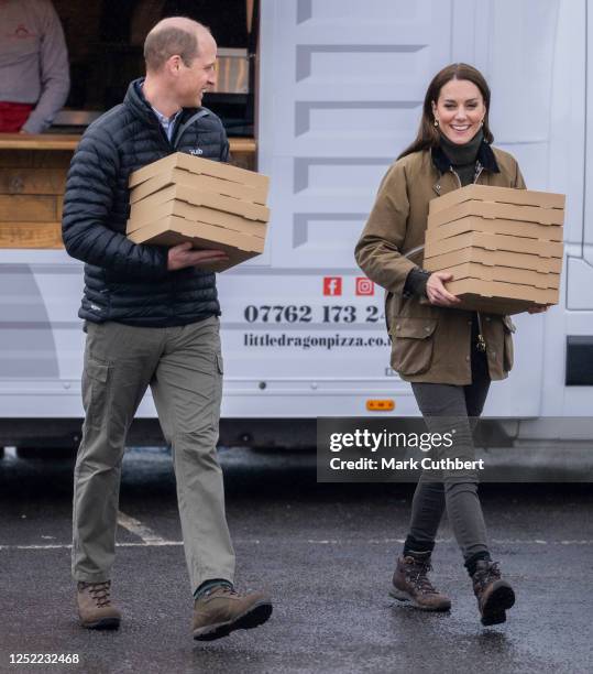 Catherine, Princess of Wales and Prince William, Prince of Wales visit the Dowlais Rugby Club where members of the Central Beacons Mountain Rescue...