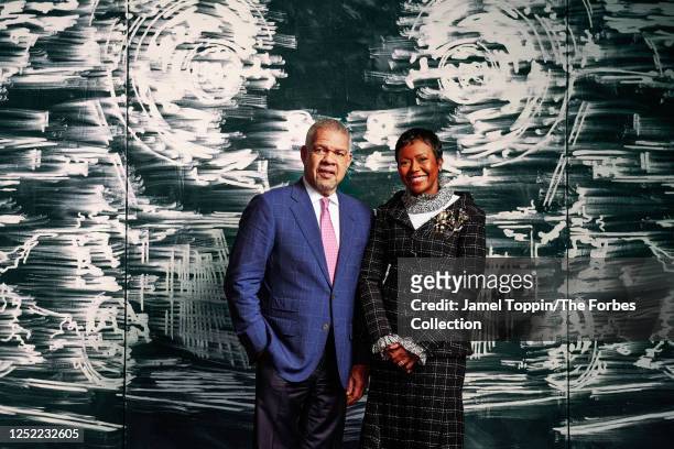 President and co-CEO of Ariel Investments, Mellody Hobson and co-CEO, Leslie A. Brun are photographed for Forbes Magazine on December 16, 2022 in...