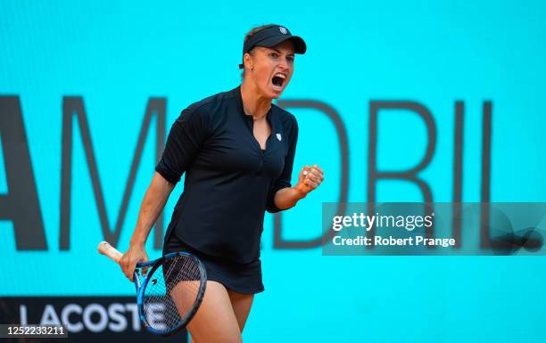 Yulia Putintseva of Kazakhstan in action against Caroline Garcia of France during the second round on Day Four of the Mutua Madrid Open at La Caja...