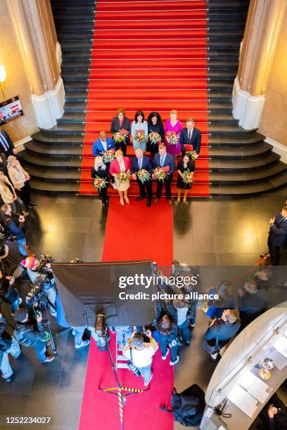 April 2023, Berlin: Kai Wegner , Governing Mayor of Berlin, stands with Ina Czyborra , Berlin Senator-designate for Health, Science, Care and...