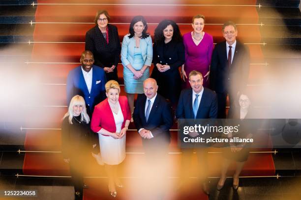 April 2023, Berlin: Kai Wegner , Governing Mayor of Berlin, stands with Ina Czyborra , Berlin Senator-designate for Health, Science, Care and...