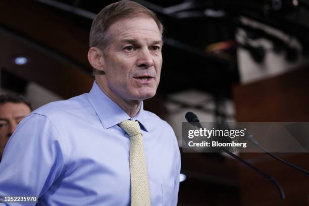 Representative Jim Jordan, a Republican from Ohio, speaks during a news conference at the US Capitol in Washington, DC, US, on Thursday, April 27,...