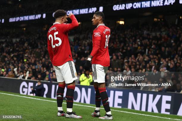 Marcus Rashford of Manchester United celebrates after scoring a goal to make it 0-2 during the Premier League match between Tottenham Hotspur and...
