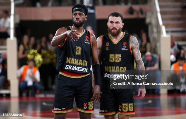 Mike James, #55 of AS Monaco and Jordan Loyd, #3 of AS Monaco during the 2022/2023 Turkish Airlines EuroLeague Play Offs Game 2 match between AS...