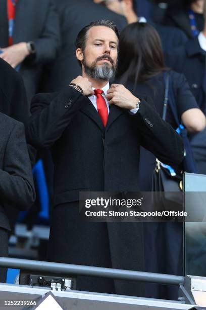 Arsenal Director Josh Kroenke looks on during the Premier League match between Manchester City and Arsenal FC at Etihad Stadium on April 26, 2023 in...