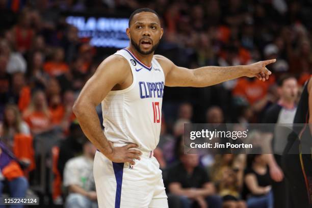 Eric Gordon of the LA Clippers looks on during Round 1 Game 5 of the 2023 NBA Playoffs against the Phoenix Suns on April 25, 2023 at Footprint Center...