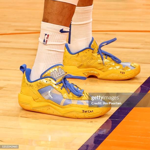 The sneakers worn by Russell Westbrook of the LA Clippers during Round 1 Game 5 of the 2023 NBA Playoffs against the Phoenix Suns on April 25, 2023...