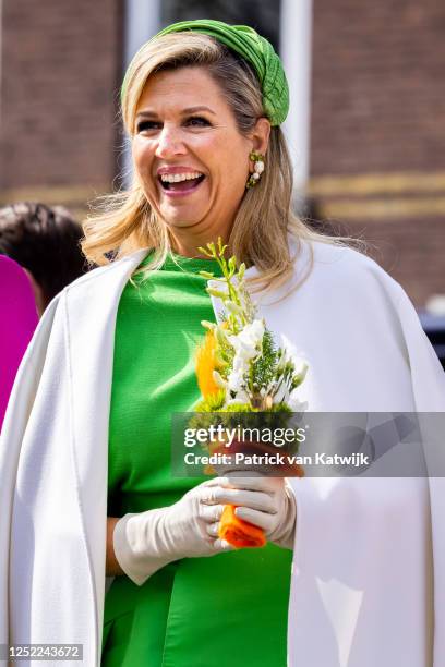 Queen Maxima of The Netherlands attends the Kingsday celebration on April 27, 2023 in Rotterdam, Netherlands. King Willem-Alexander and his family...