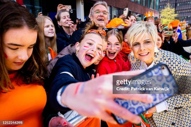 Princess Laurentien of The Netherlands attend the Kingsday celebration on April 27, 2023 in Rotterdam, Netherlands. King Willem-Alexander and his...