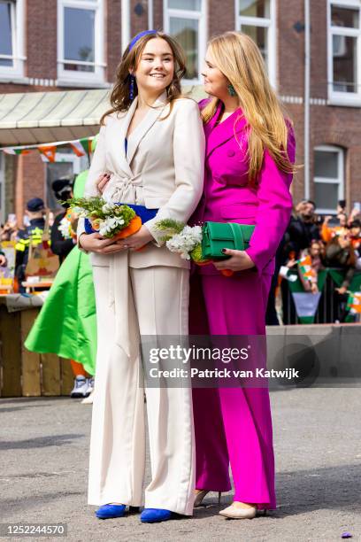 Princess Amalia of The Netherlands and Princess Ariane of The Netherlands attend the Kingsday celebration on April 27, 2023 in Rotterdam,...
