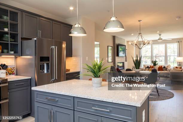 Kitchen Island in the rear of the Easton model Townhome at Severn Crossroads on April 13, 2023 in Severn Maryland.