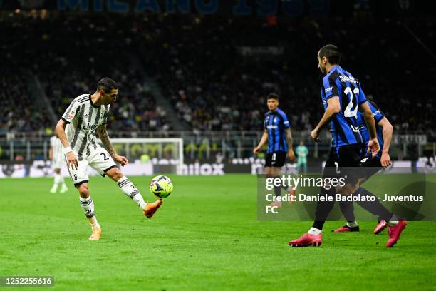 Angel Di Maria of Juventus during the Coppa Italia Semi Final match between FC Internazionale and Juventus FC at Giuseppe Meazza Stadium on April 26,...