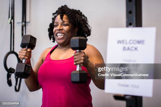 athlete back at gym after coronavirus. - gym reopening stock pictures, royalty-free photos & images