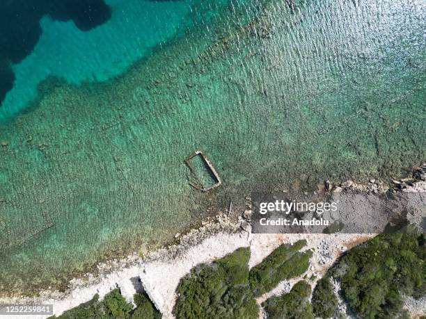 An aerial view of long-distance hiking trail on the margin of sea at Lycian Way in Antalya, Turkiye on April 28, 2023. The Lycian Way, which is...