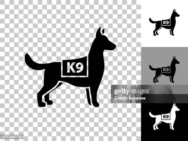 illustrazioni stock, clip art, cartoni animati e icone di tendenza di icona del cane della polizia k9 su sfondo trasparente a scacchiera - cane poliziotto