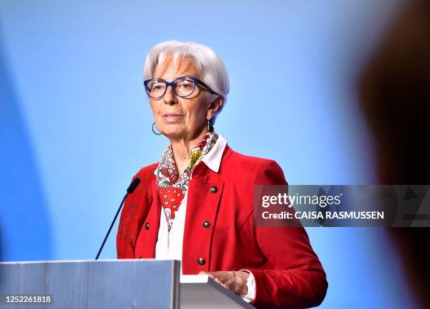 Christine Lagarde, President of the European Central Bank , speaks during an informal meeting of EU Finance Ministers and central bank governors in...