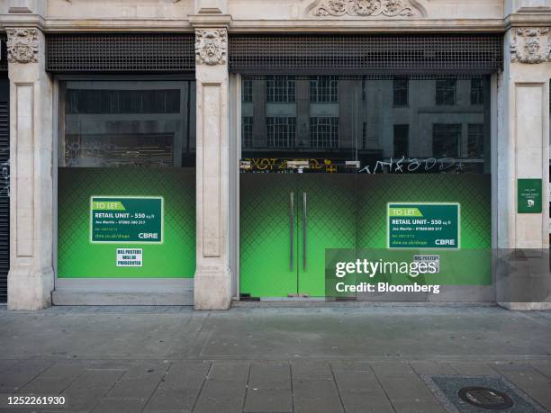 An empty retail space available for lease in central London, UK, on Sunday, Jan. 22, 2023. Oxford Street is meant to be "the jewel in London's crown"...