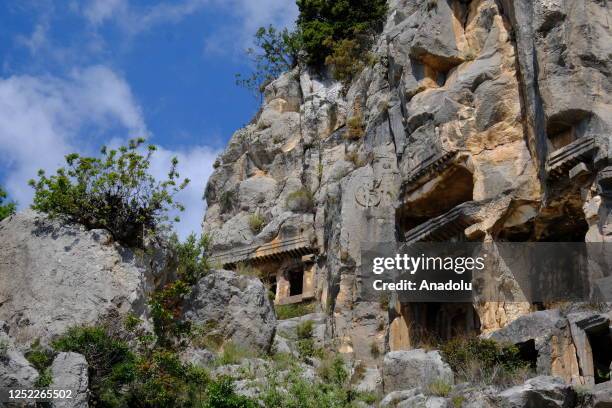 View of Myra ancient city at Lycian Way in Antalya, Turkiye on April 15, 2023. The Lycian Way, which is considered one of the "best 10 long-distance...