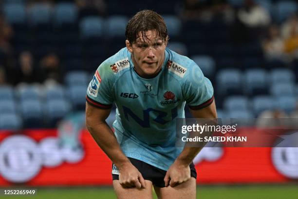The Waratahs' Michael Hooper reacts during the Super Rugby match between the New South Wales Waratahs and New Zealand's Highlanders at the Allianz...