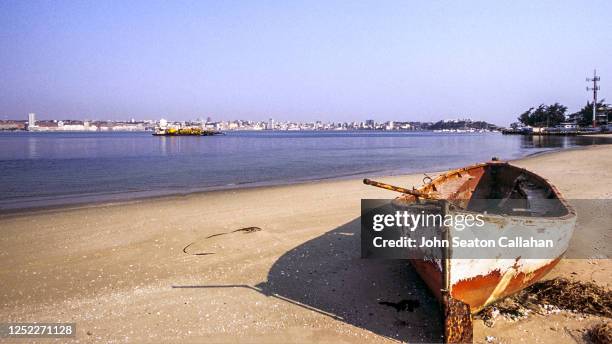 angola, boat on the beach in luanda - luanda stock pictures, royalty-free photos & images
