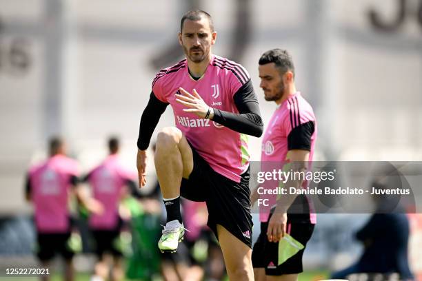 Leonardo Bonucci of Juventus during a training session at JTC on April 28, 2023 in Turin, Italy.