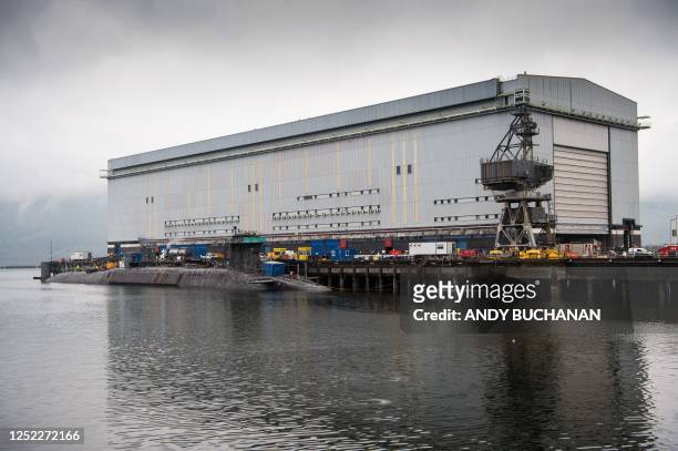 Vanguard-class submarine undergoes maintenance at HM Naval Base Clyde at Faslane, north-west of Glasgow, Scotland on April 28 as NATO's North...