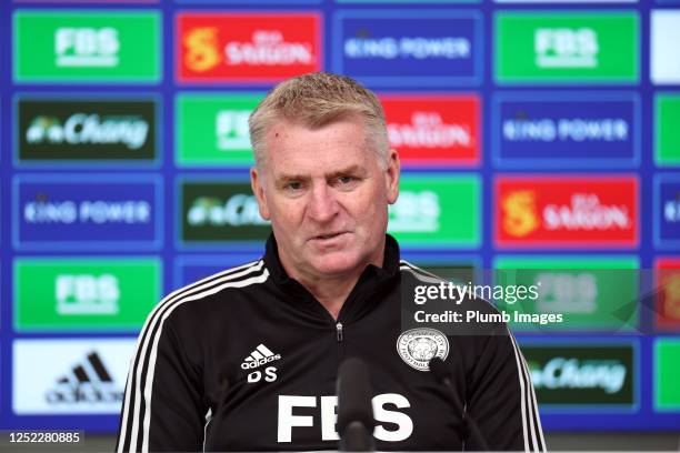 Leicester City manager Dean Smith during the Leicester City press conference at Leicester City Training Ground, Seagrave on April 28, 2023 in...